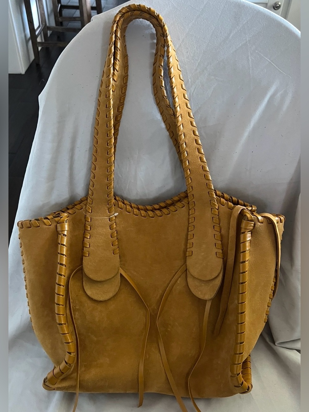 CHLOE MONY Mustard Yellow Suede Fringe Tote Handbag NEW